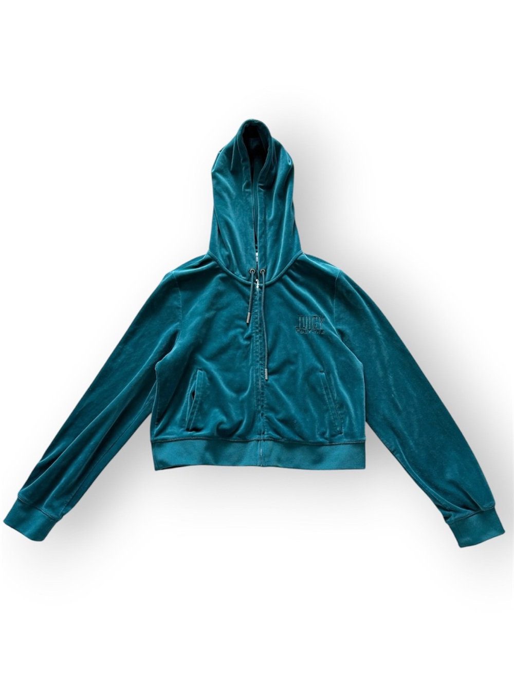 Juicy Couture Teal Velour Cropped Zip Up Hoodie XL Green Y2K Lounge - Picture 4 of 5